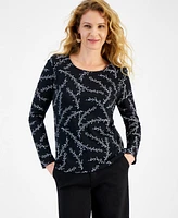 Style & Co Women's Printed Long Sleeve Scoop-Neck Top, Created for Macy's