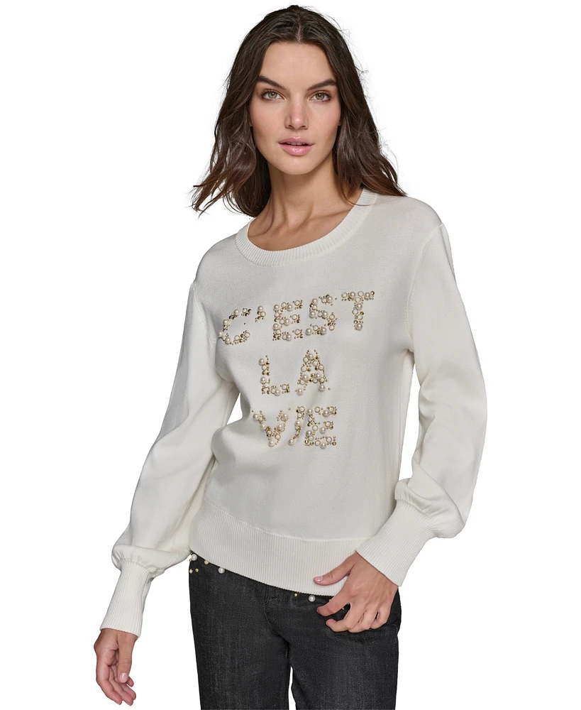 Karl Lagerfeld Paris Women's C'est La Vie Faux-Pearl-Embellished Sweater