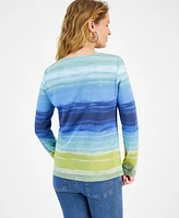 Style & Co Petite Printed Scoop-Neck Long-Sleeve Top, Created for Macy's