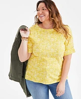 Style & Co Plus Size Printed Short Sleeve Cuffed Top, Created for Macy's