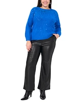 Vince Camuto Plus Sequin Raglan-Sleeve Crewneck Sweater