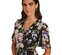 Calvin Klein Women's Floral Chiffon Flutter-Sleeve Dress