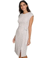 Calvin Klein Women's Tweed Side-Buckle Cap-Sleeve Sheath Dress