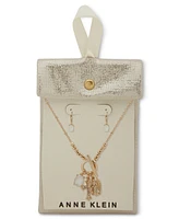 Anne Klein Gold-Tone Mixed Stone Cross Multi-Charm Pendant Necklace & Drop Earrings Set