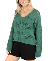 Hurley Juniors' Easy Times V-Neck Crochet Sweater