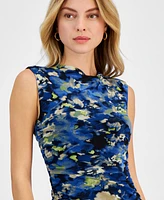 Bar Iii Women's Floral-Print Mesh Ruched Sheath Dress, Exclusively at Macy's