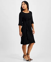 Connected Petite 3/4-Sleeve Ruffle Jersey Dress