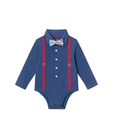 Andy & Evan Baby Boys Navy Suspender Shirtzie w/Faux Denim Terry Pant