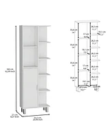 Depot E-Shop Mott 63" H Linen Bathroom Cabinet with Seven Open Shelves, One Drawer, One Door and Four legs