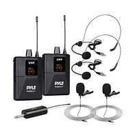 Pyle Dual Headset Wireless Microphone Kit, Includes Headset Mic, Lavalier Mic & Beltpack Transmitter