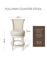 Maven Lane Pullman Counter Stool in White Oak w/ Natural Color Fabric Upholstery