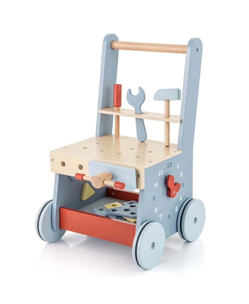 Costway 2-in-1 Wooden Baby Push Walker with Multi-Activity Center & Bottom Storage Toys