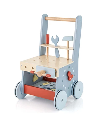 Costway 2-in-1 Wooden Baby Push Walker with Multi-Activity Center & Bottom Storage Toys