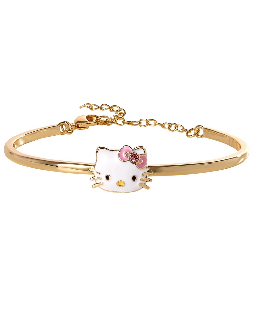 Hello Kitty Sanrio Gold-Tone Enamel Bangle Bracelet with Pink Bow Charm