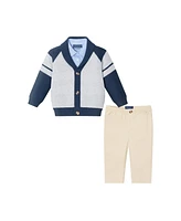 Andy & Evan Baby Boys Navy Grey Shawl Cardigan Pant Set