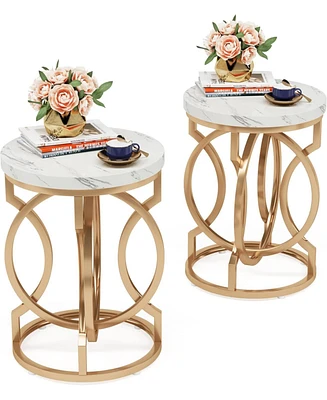 Tribesigns Modern Round End Table Set of 2 with Thick Wood Top, 20" Side Table Cocktail Table with Unique O-Shaped Base, Midcentury Accent Table Night