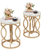 Tribesigns Modern Round End Table Set of 2 with Thick Wood Top, 20" Side Table Cocktail Table with Unique O