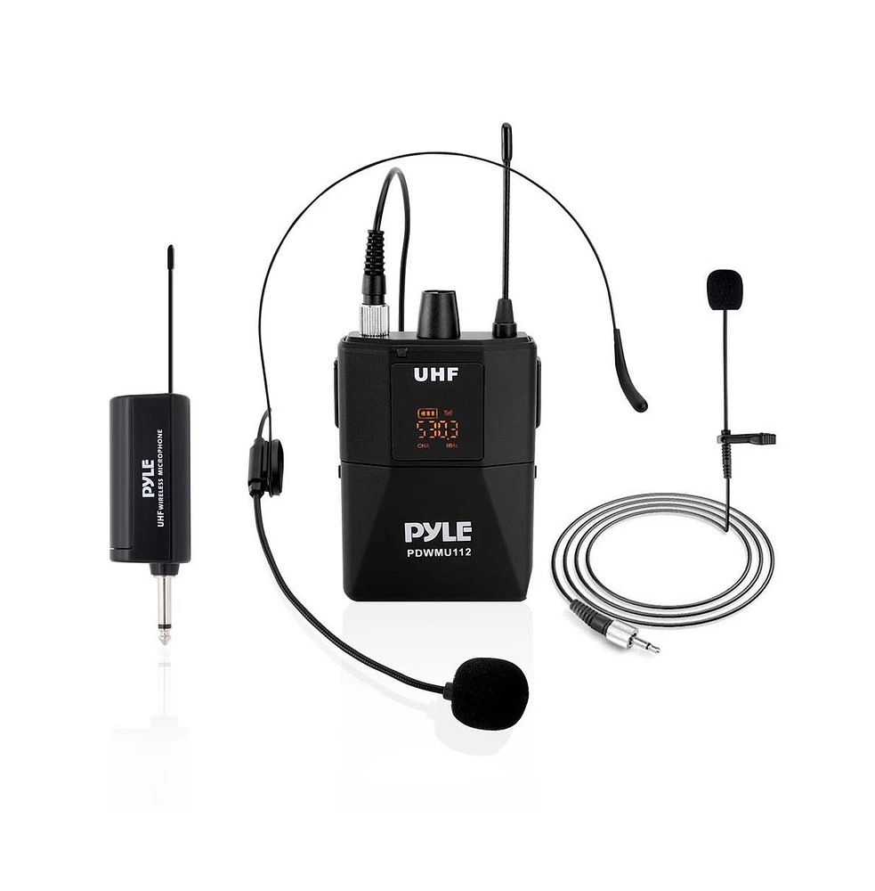 Pyle Uhf Wireless Microphone System Kit, Includes Headset Mic, Lavalier Mic & Beltpack Transmitter