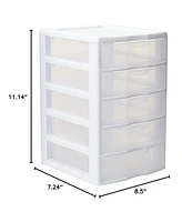 Sterilite Clearview Small Plastic 5 Drawer Desktop Storage System, 4 Pack, White