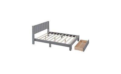 Slickblue Full Size Storage Bed Velvet Upholstered Platform Bed with a Big Drawer