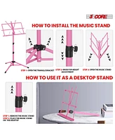 5 Core Sheet Music Stand Pink Portable Foldable Music Note Holder 2022; Height Adjustable Tripod Stands - Mus Fld Pnk