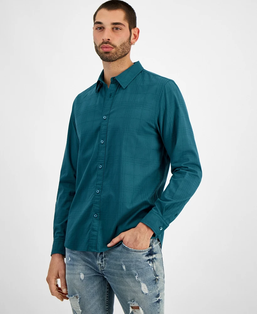 Guess Men's Regent Relaxed-Fit Tonal Stitched Plaid Button-Down Shirt