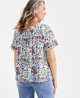 Style & Co Petite Dainty Bloom Printed Flutter-Sleeve Top, Created for Macy's