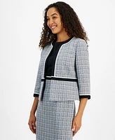 Kasper Women's Open-Front Piped-Trim Tweed Jacket, Regular & Petite Sizes