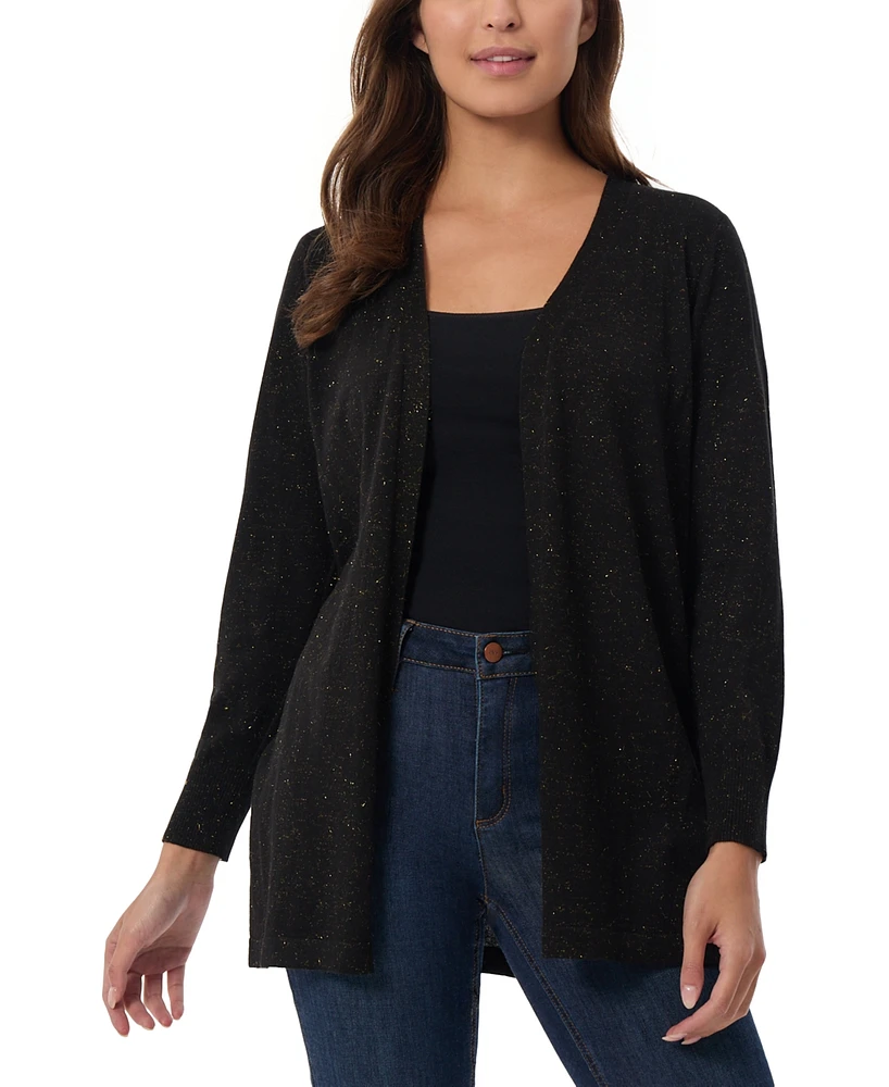 Jones New York Petite Metallic Open-Front Cardigan