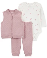 Carter's Baby Girls Quilted Little Vest, Bodysuit & Pants, 3 Piece Set