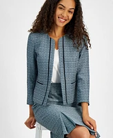 Kasper Women's Open-Front Piped-Trim Tweed Jacket