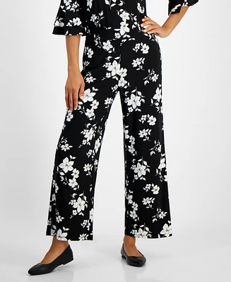 Kasper Women's Floral-Print Straight-Leg Pull-On Pants