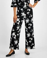 Kasper Women's Floral-Print Straight-Leg Pull-On Pants