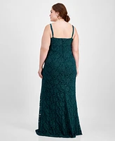 City Studios Trendy Plus Glitter Lace Spaghetti-Strap Gown