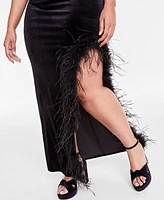 B Darlin Trendy Plus Velvet Feather-Trim Gown