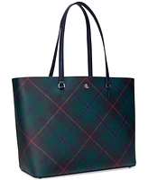 Lauren Ralph Lauren Plaid Leather Large Karly Tote Bag