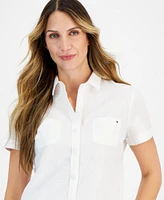 Tommy Hilfiger. Women's Linen-Blend Short-Sleeve Shirt