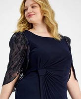 Connected Plus Size Cape-Sleeve Side-Ruched Dress