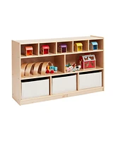 ECR4Kids 5+5 Mobile Storage and Tray Cabinet, Natural