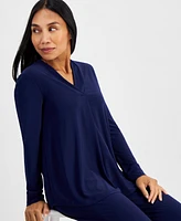 Ak Anne Klein Petite Solid Long-Sleeve V-Neck Top