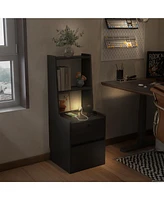 Slickblue Modern Nightstand with Charging Station, Night Light, Bookshelf & Storage Cabinet – Black