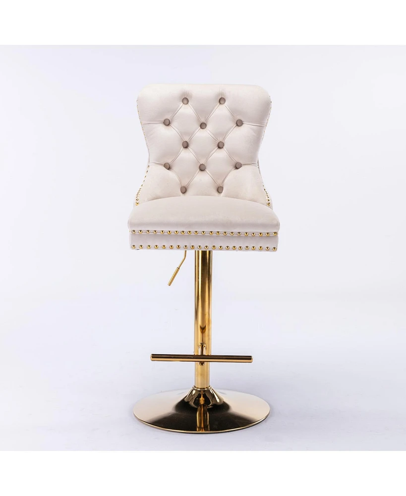 Slickblue Thick Golden Swivel Velvet Barstools with Adjustable Seat Luxurious Seating