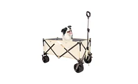 Slickblue Heavy-Duty Folding Wagon – Utility Beach Cart with Big Wheels, Adjustable Handle & Drink Holders for Shopping, Camping