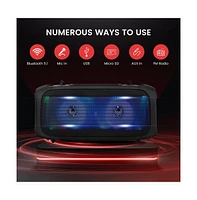 Pyle Wireless Bluetooth BoomBox Stereo Speaker System with Full Panel Led Lights, Fm Radio, and Microphone Input