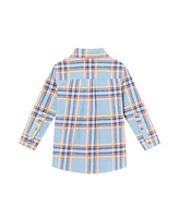 Andy & Evan Big Boys Toddler/Child Blue Brushed Twill Plaid Buttondown