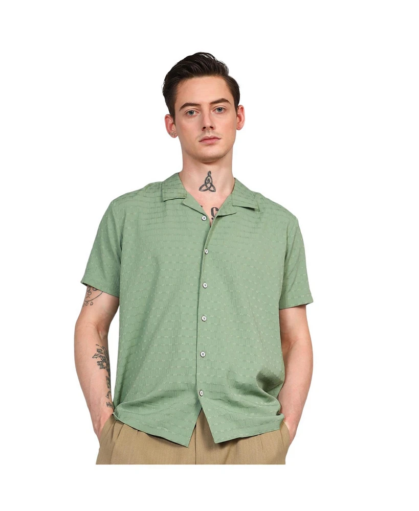 Campus Sutra Men's Pistachio Green Embroidered Creased Shirt