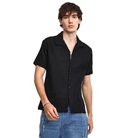 Campus Sutra Men's Onyx Black Solid Resort Shirt