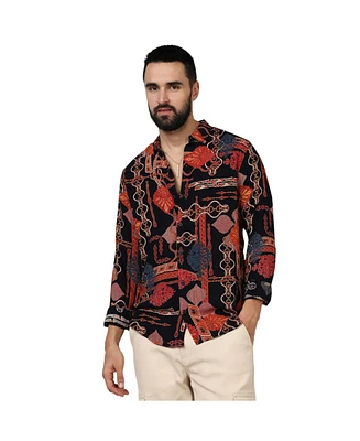 Campus Sutra Men's Crimson Red & Navy Blue Artistic Block Shirt