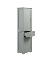 Slickblue Tall Grey Bathroom Storage Cabinet – Mdf with Painted Finish, Adjustable Shelf & Two Drawer Sizes