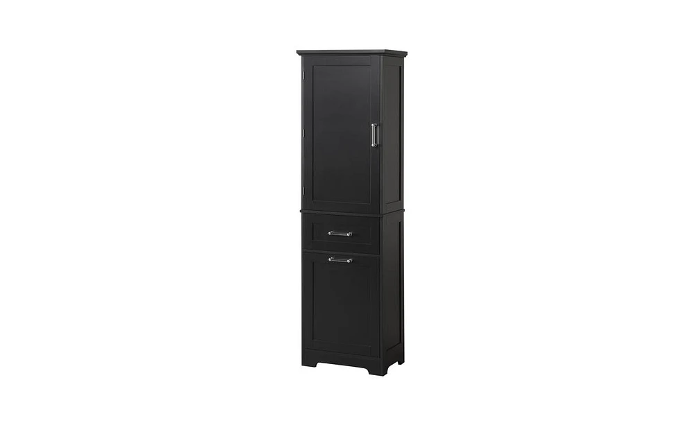 Slickblue Tall Black Bathroom Storage Cabinet – Mdf with Painted Finish, Adjustable Shelf & Two Drawer Sizes